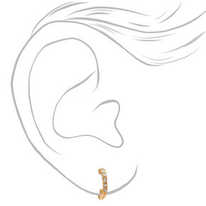 Gold 10MM Embellished Clip On Huggie Hoop Earrings,
