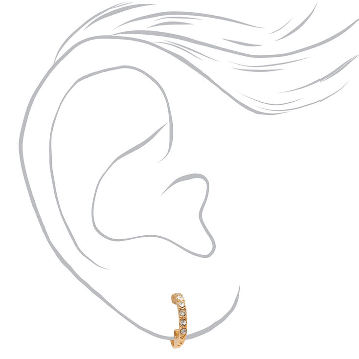 Gold 10MM Embellished Clip On Huggie Hoop Earrings,
