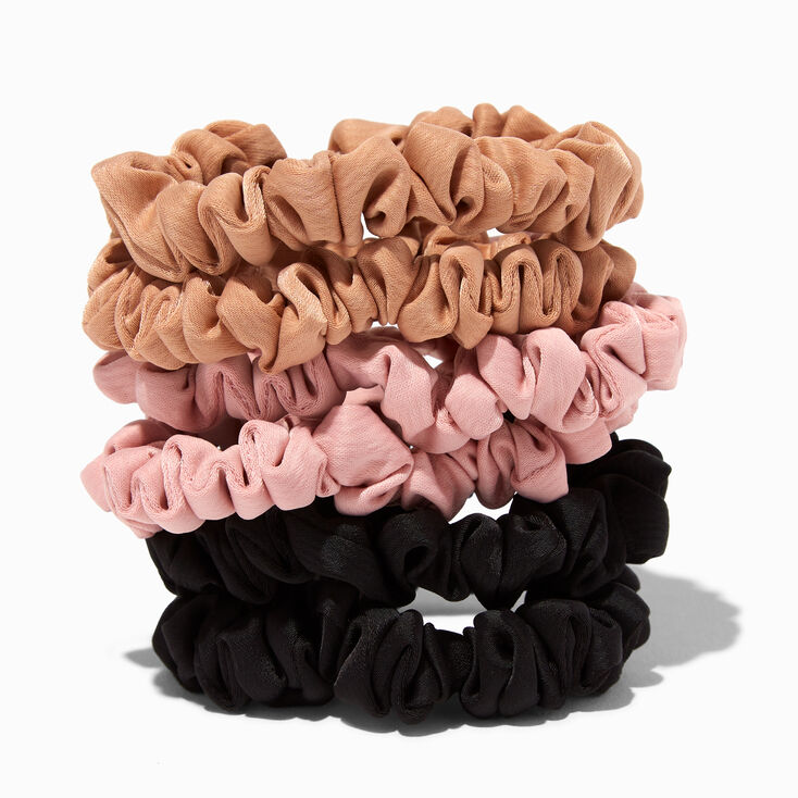 Black, Pink, &amp; Tan Skinny Silky Hair Scrunchies - 6 Pack,