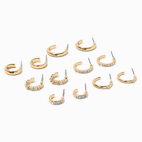 Gold-tone Crystal Hoops - 6 Pack,