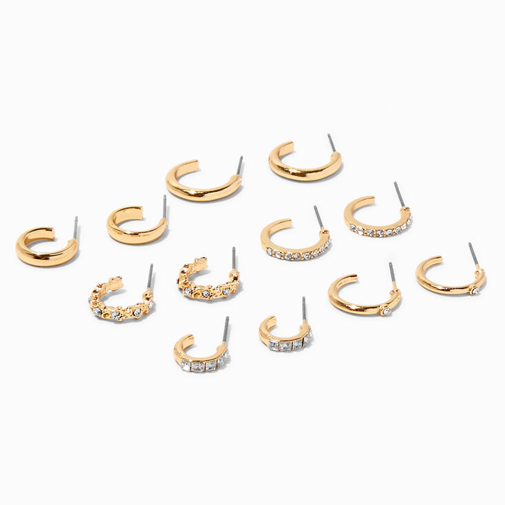 Gold-tone Crystal Hoops - 6 Pack,