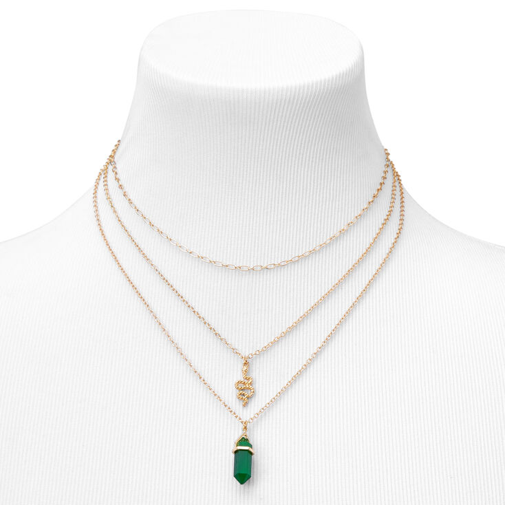Green Mystical Gem &amp; Snake Gold Necklace,