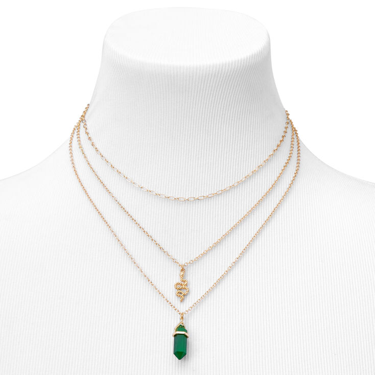 Green Mystical Gem &amp; Snake Gold Necklace,