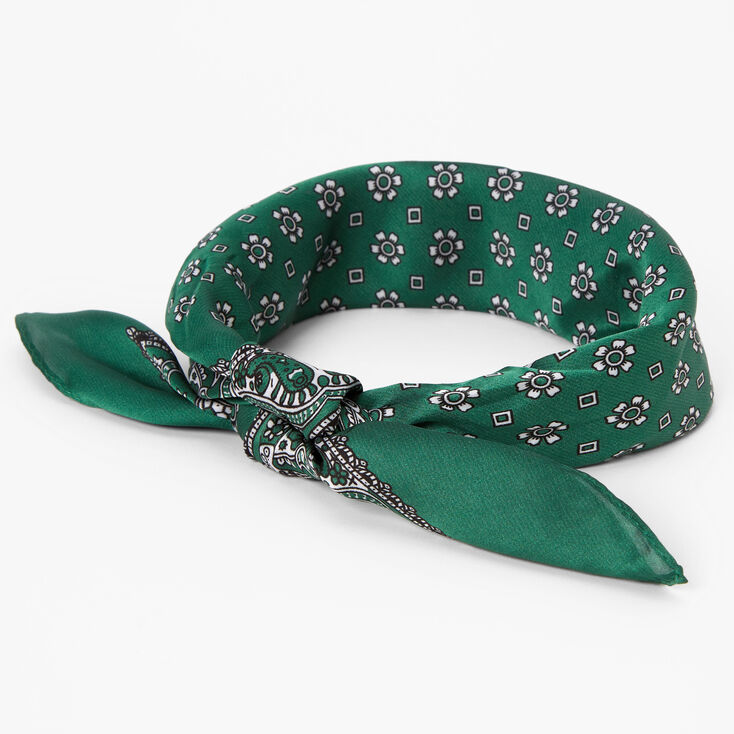 Floral Paisley Silky Bandana Headwrap - Hunter Green,