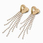 Gold-tone Puffy Heart Crystal Fringe 4.5&quot; Drop Earrings,