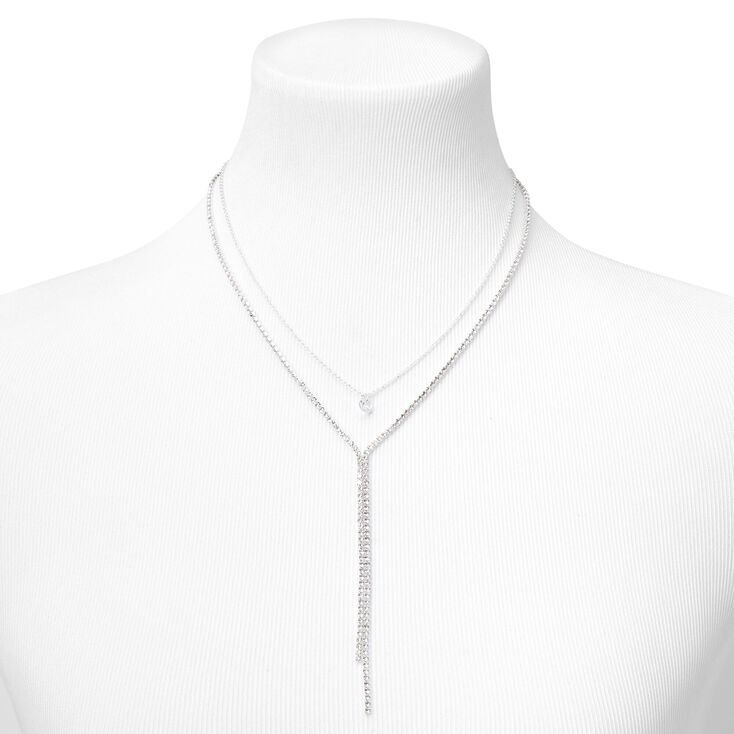 Silver Round Rhinestone Y-Neck Jewelry Set - 2 Pack,