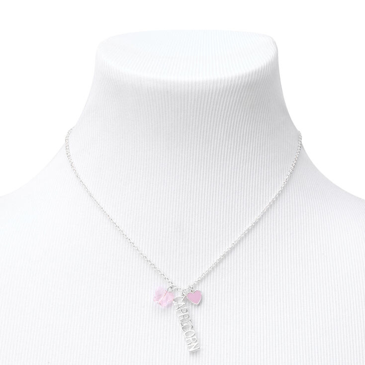 Silver Zodiac Charm Pendant Necklace - Capricorn,
