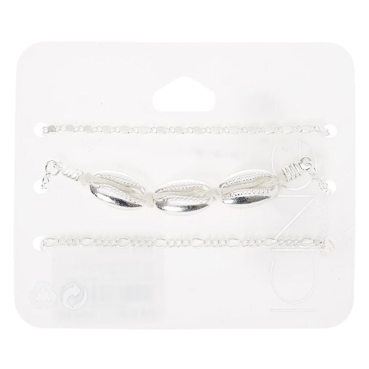 Silver Cowrie Shell Chain Bracelets - 3 Pack,