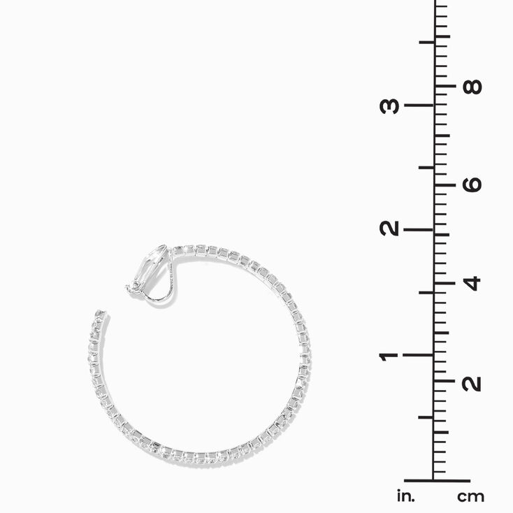 Silver 40MM Crystal Hoop Clip-on Earrings,