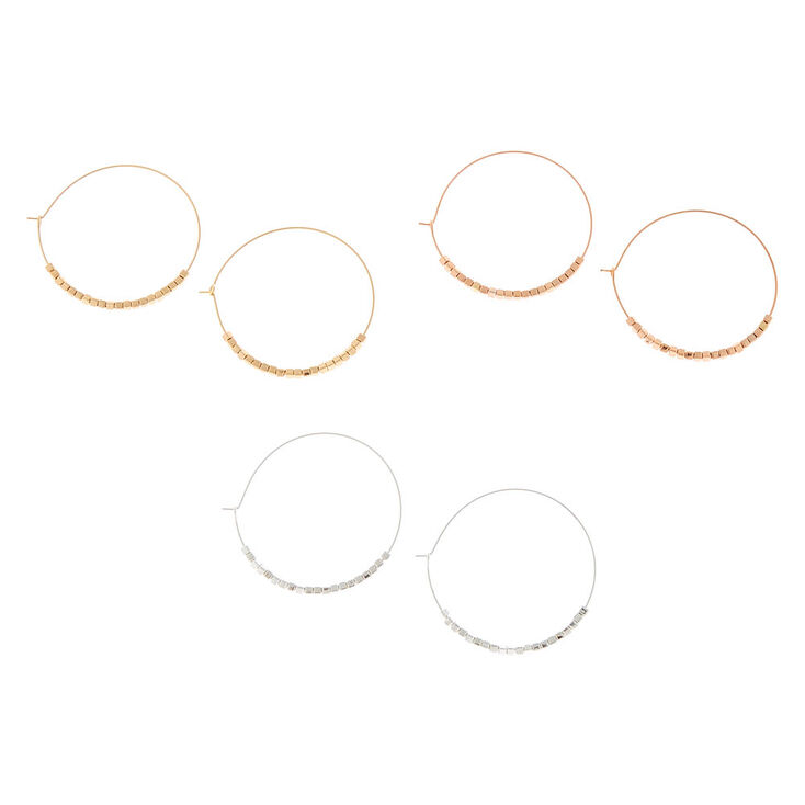 Mixed Metal Beaded Hoop Earrings - 3 Pack,