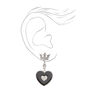 Rhinestone Crown &amp; Black Enamel Heart 1.5&quot; Drop Earrings,