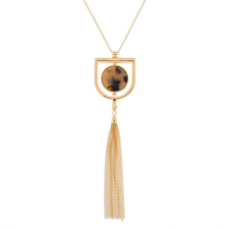 Gold Resin Tortoiseshell Tassel Long Pendant Necklace,