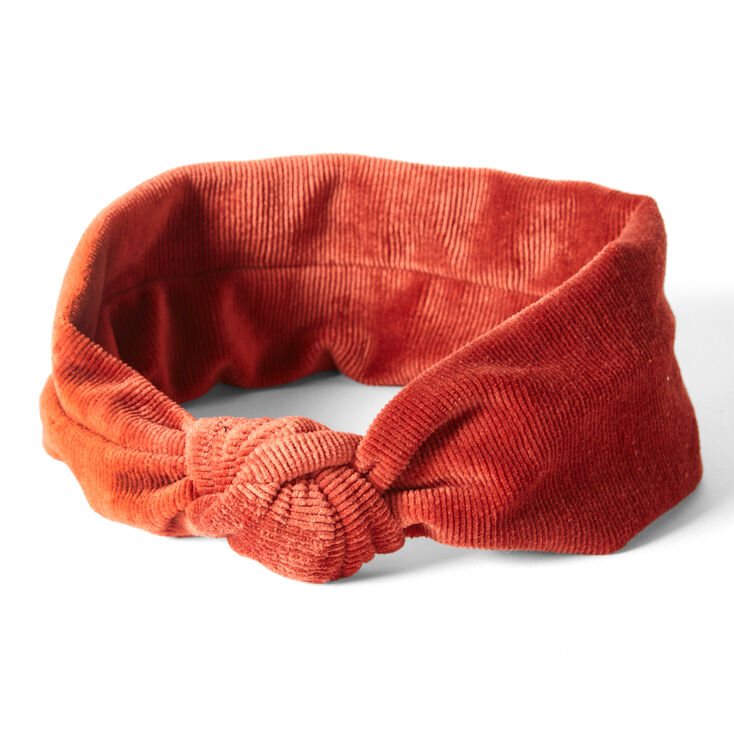 Velvet Knit Knotted Headwrap - Rust Orange,