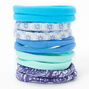 Mixed Pattern Rolled Hair Ties - Blue, 10 Pack,