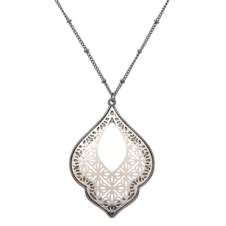 Hematite Filigree Long Pendant Necklace,