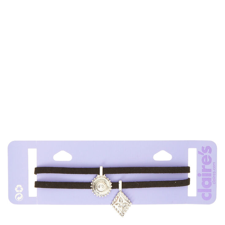 Black Velvet Double Layer Choker with Silver Pieces,