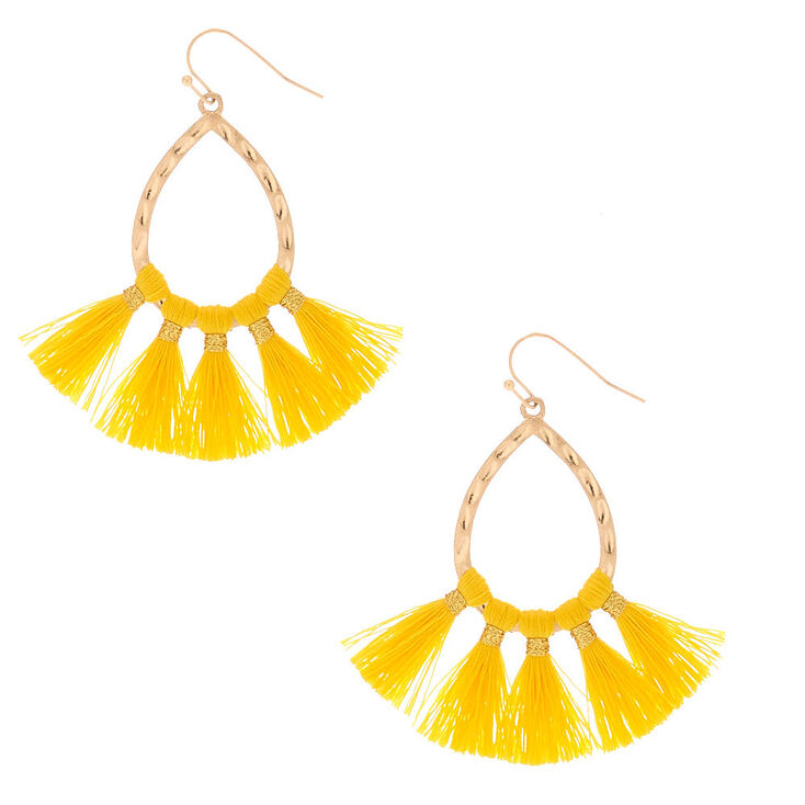 Gold 2" Tassel Teardrop Drop Earrings - Yellow,