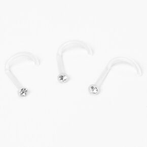 20G Faux Crystal Retainer Nose Studs - Clear, 3 Pack,
