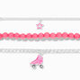 Pink Rollerskate Beaded Bracelet Set - 3 Pack,