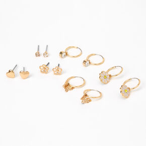Gold Butterfly Daisy Mixed Earrings - 6 Pack,