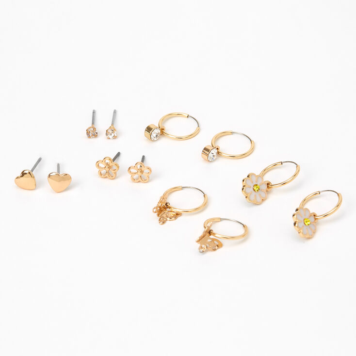 Gold Butterfly Daisy Mixed Earrings - 6 Pack,