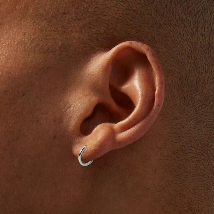 Silver 10MM Skinny Hoop Earrings - 3 Pack,