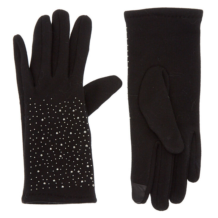 Studded Knit Fashion Gloves - Black,