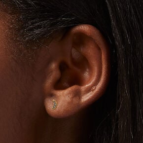 ICING Select Gold Titanium Crystal Micro Crescent Moon Flat Back Stud Earrings,