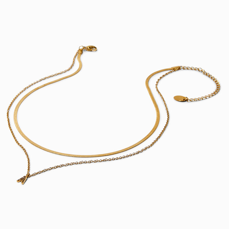 Gold-tone Stainless Steel Cubic Zirconia Initial Pendant Multi-Stand Necklace - A,