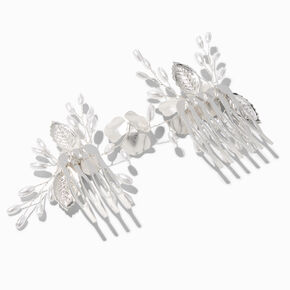 Silver Pearl Flower Hair Comb Clips - 2 Pack,