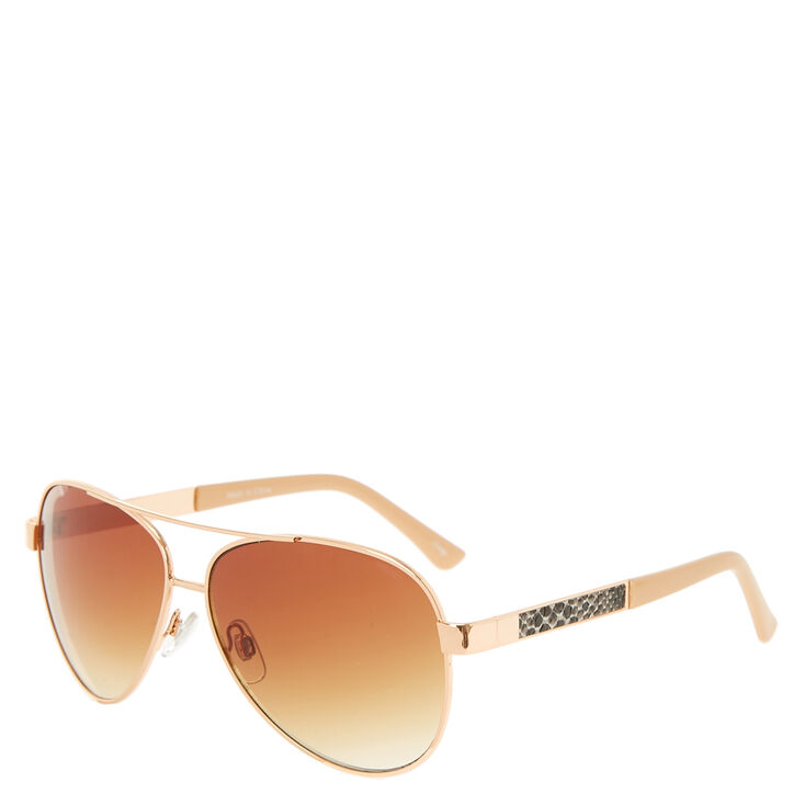 Gold Snake Print Aviator Sunglasses,