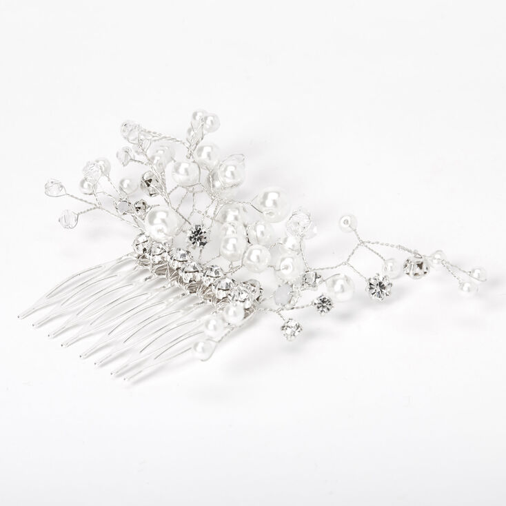Silver Crystal &amp; Pearl Vine Hair Comb,