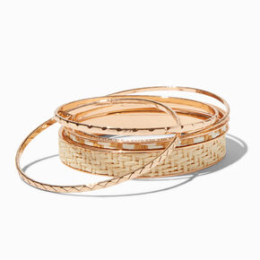 Gold-tone Raffia Bangle Bracelets - 5 Pack,