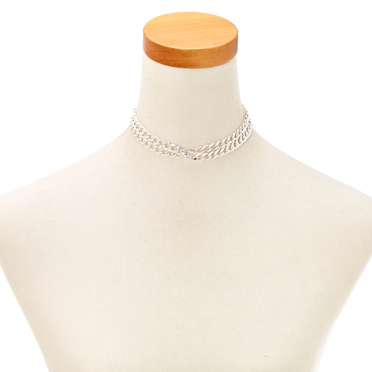 Silver Double Chain Choker,