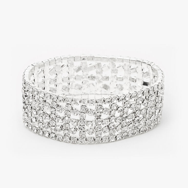 Silver Rhinestone Wide Cuff Stretch Bracelet,