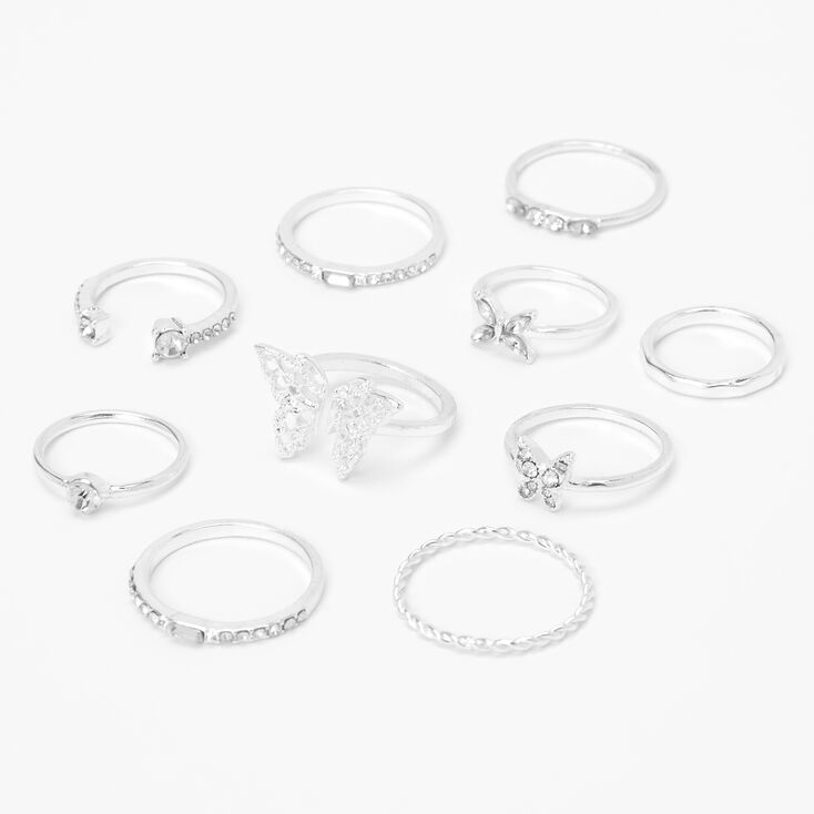 Silver Mixed Butterfly Rings - 10 Pack,