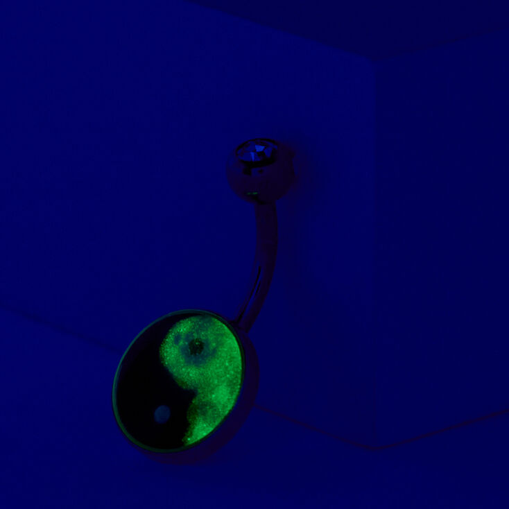 Silver 14G Glow In The Dark Yin Yang Belly Ring,