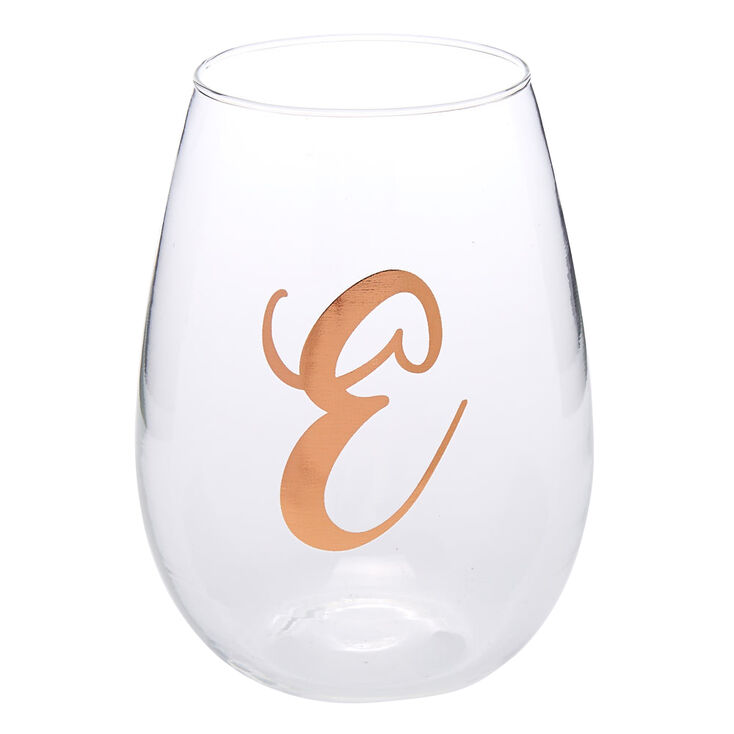 Rose Gold Tone E Initial Stemless Wine Glass Icing Us