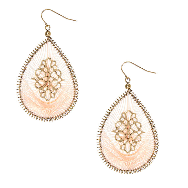 Blush Threaded Gold Tone Open Teardrop Drop Earrings,