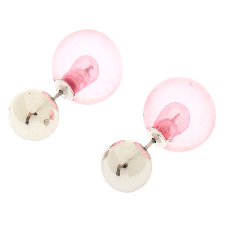 Silver-Tone & Pink Front & Back Ball Earrings,