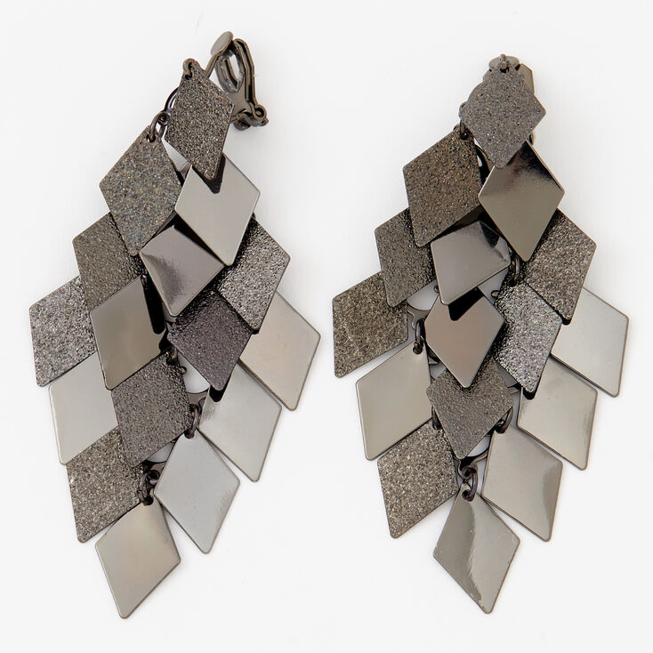 Black 3&quot; Diamond Chandelier Clip On Drop Earrings,