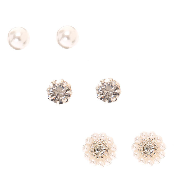 Mixed Crystal & Faux Pearl Pavé Cluster Stud Earrings,