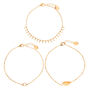 Gold Cascading Cowrie Shell Anklets - 3 Pack,
