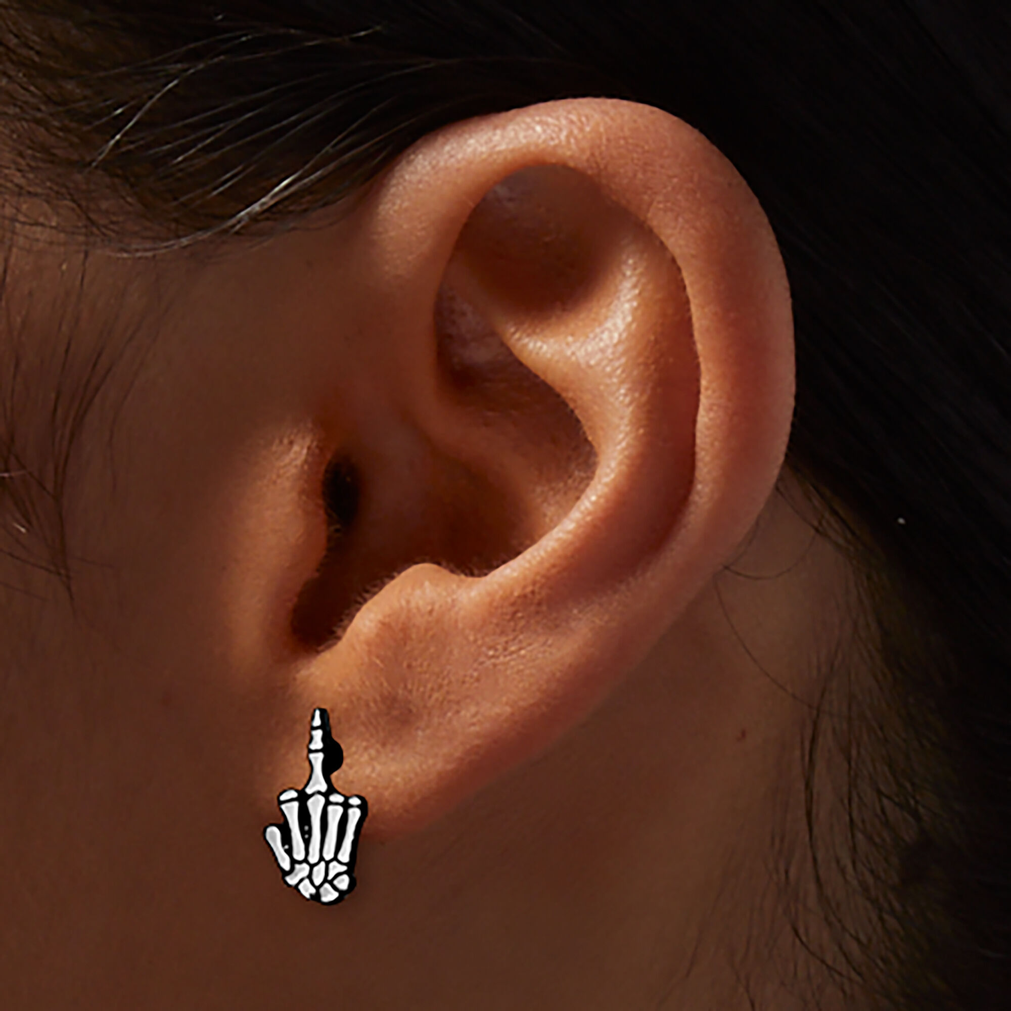 Skeleton Middle Finger Stud Earrings Icing US