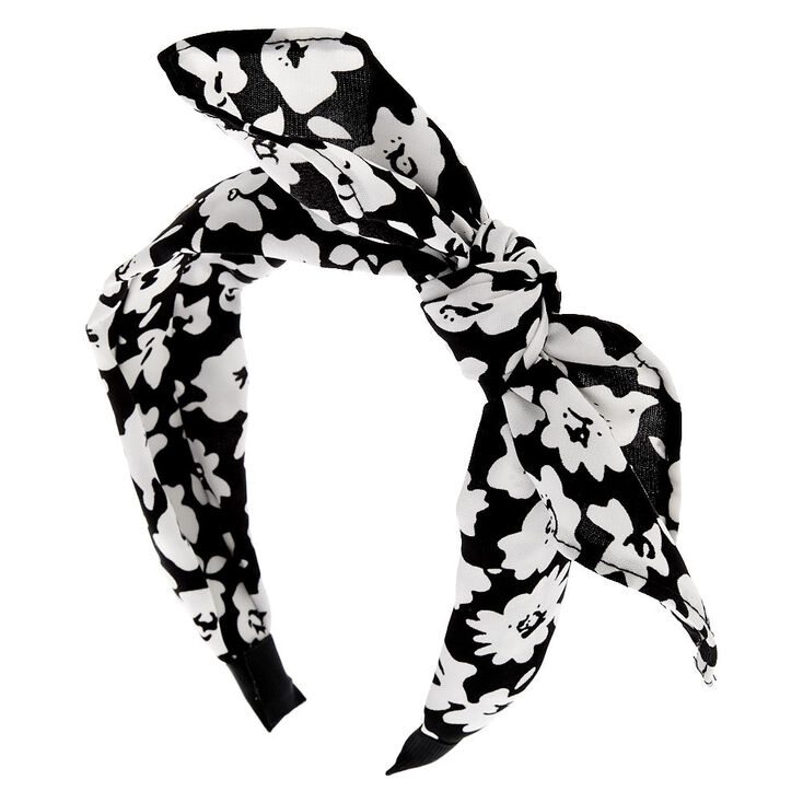 Black & White Floral Knotted Bow Headband,