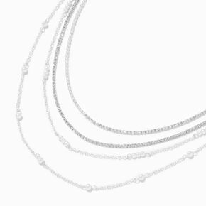 Silver Pearl Multi Strand Chain Necklace,