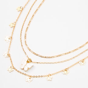 Gold-tone Butterfly Multi-Strand Choker Necklaces - 2 Pack,