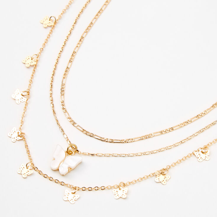 Gold-tone Butterfly Multi-Strand Choker Necklaces - 2 Pack,