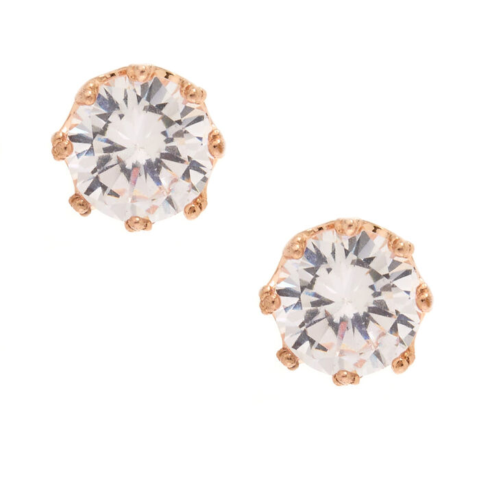 8MM Cubic Zirconia Rose Gold-Tone Crown Stud Earrings,