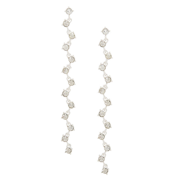 Silver Glass Rhinestone 4" Zig Zag Drop Earrings,